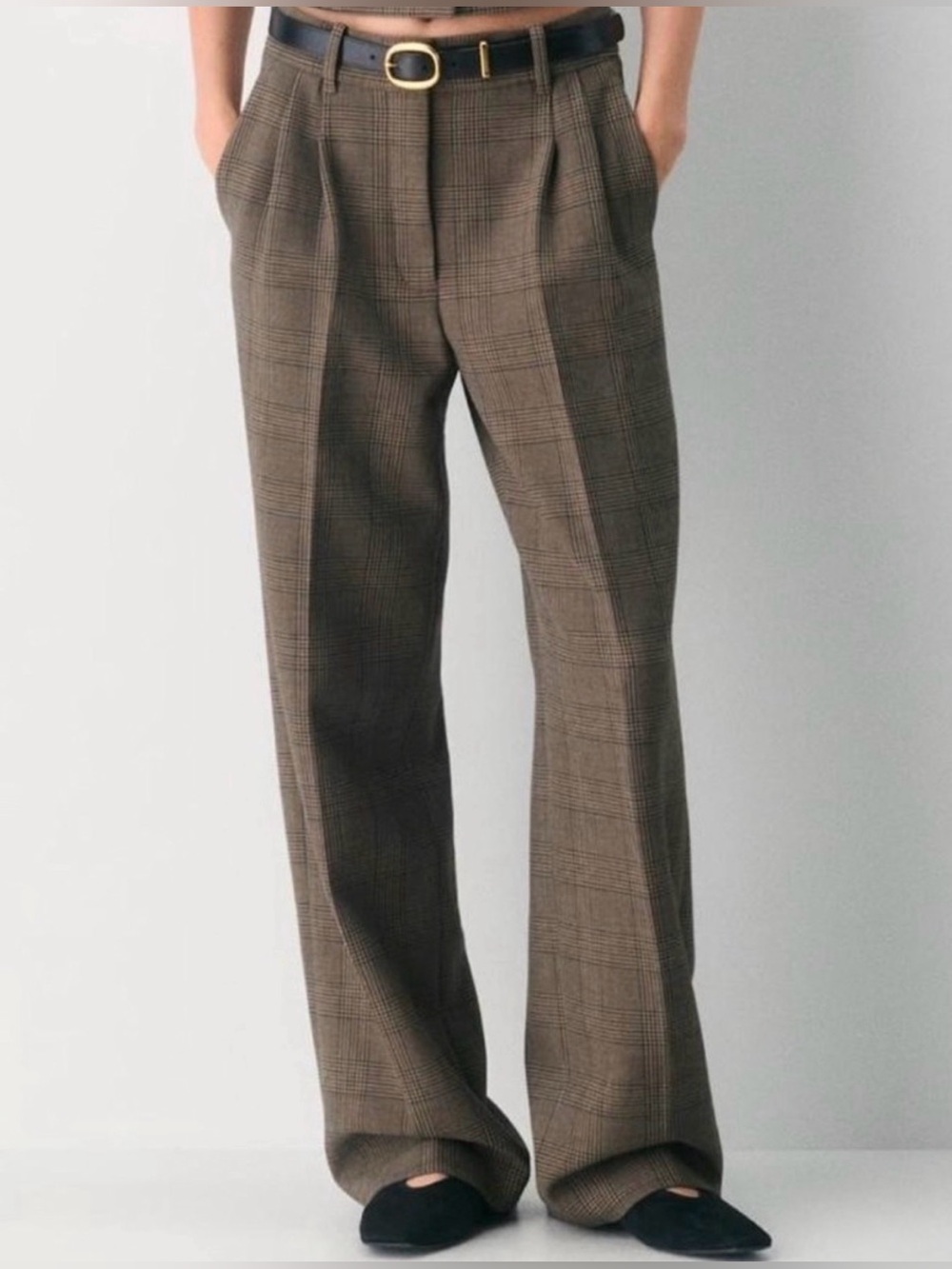 Aritzia Wilfred The Effortless Pant Brown Plaid High Rise Wide Leg Trousers 6